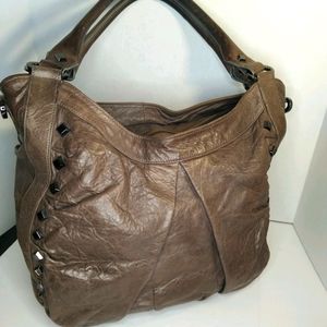 Large brown leather treesje shoulder handbag